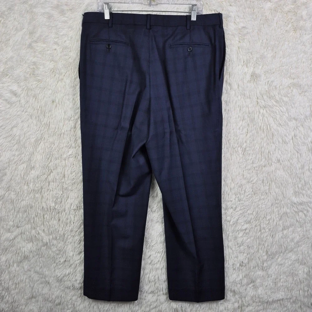 Saks Fifth Avenue Ermenegildo Zegna Suit 46R Navy Plaid Wool 2pc 36x29 Italy